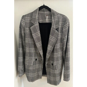 Free People Blazer Jacket Womens X-Small Gray Plaid Uptown Girl Sporty Casual